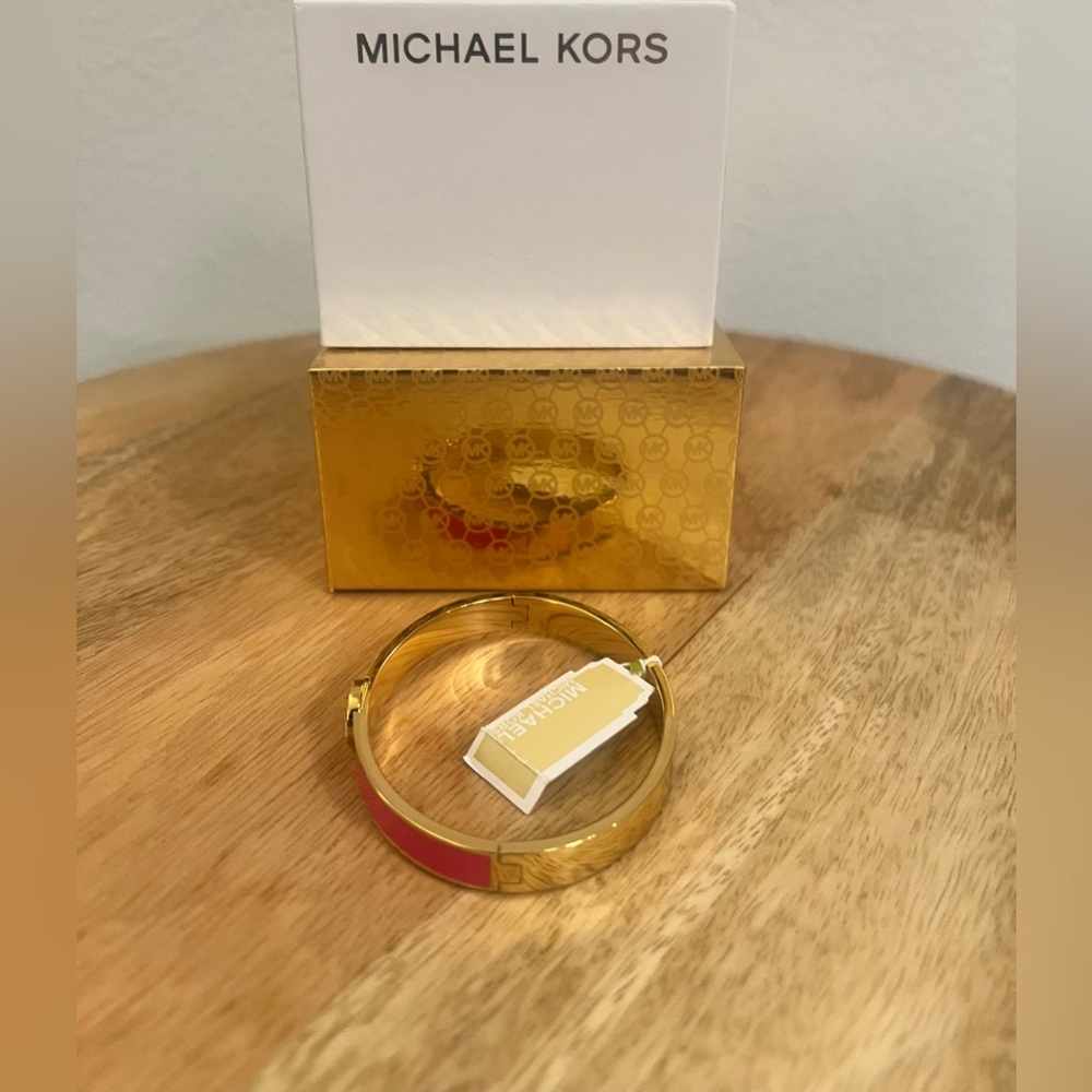 New! Michael Kors Hot Pink and Gold Bangle Bracelet - Picture 8 of 8